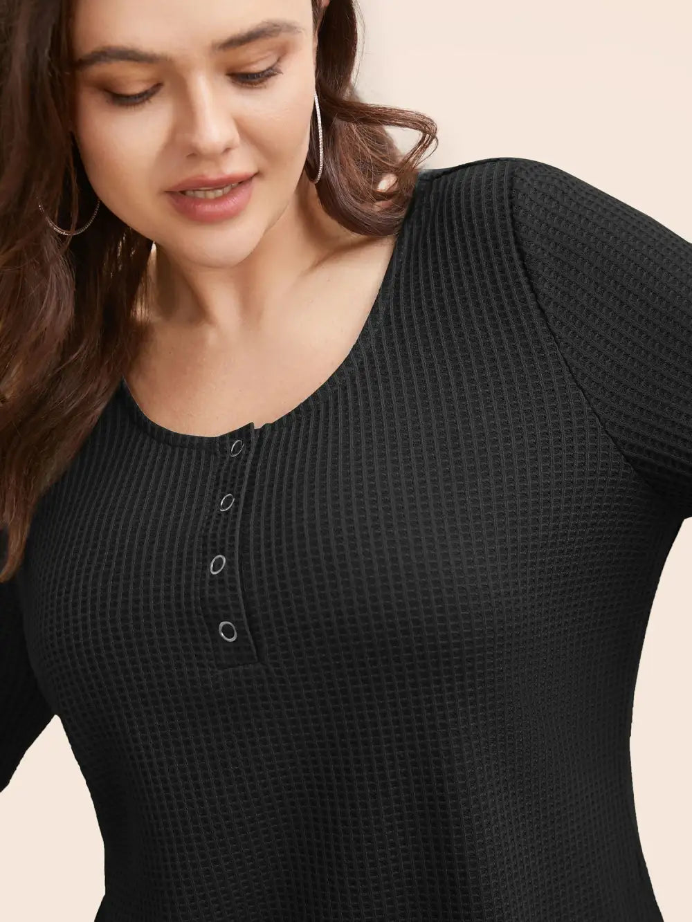 Solid Waffle Knit Round Neck T-Shirt
