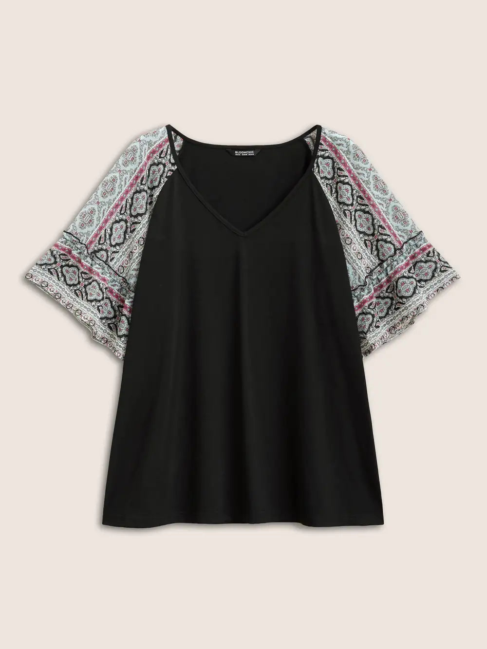 Boho Print Patchwork Raglan Sleeve T-Shirt