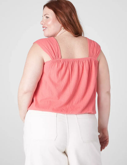 Relaxed Crop Cap-Sleeve Square-Neck Top