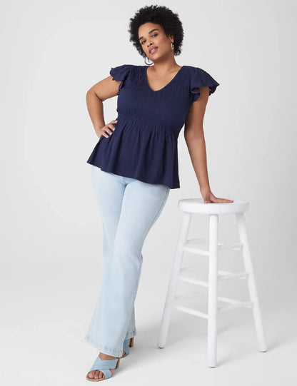 Flutter-Sleeve Smocked Peplum Top
