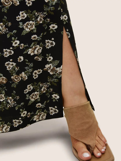 Ditsy Floral Ties Split Hem Wide Leg Pants
