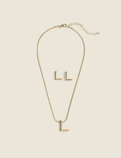 Initial Necklace & Earring Set