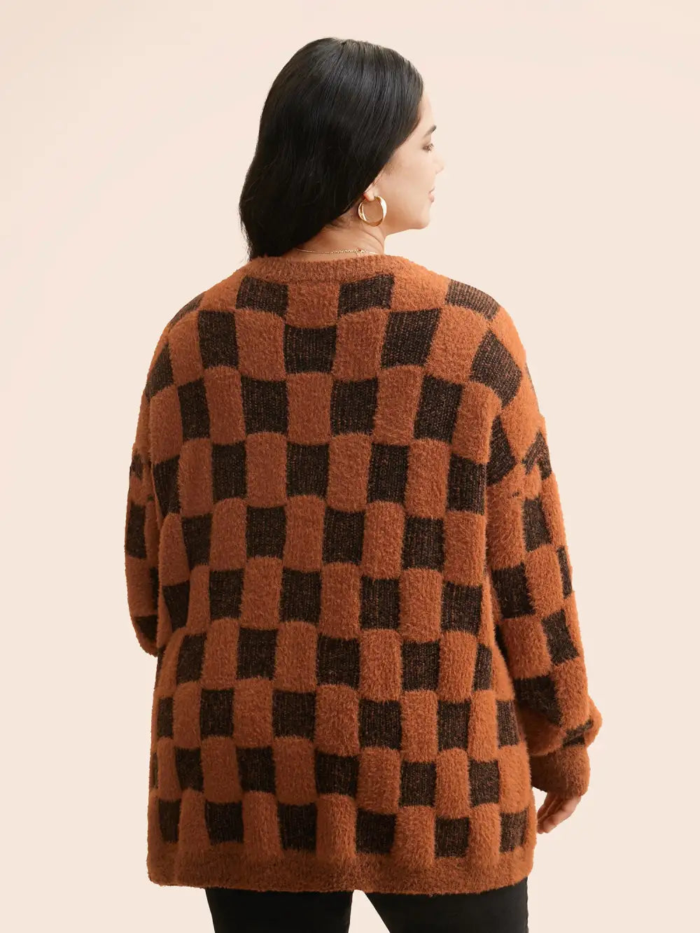 Plaid Fluffy Patched Pocket Cardigan