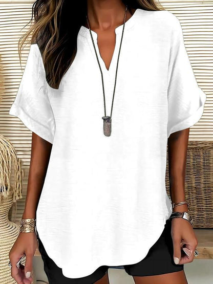 Xalina - Soft-Touch Notched-Neck Blouse