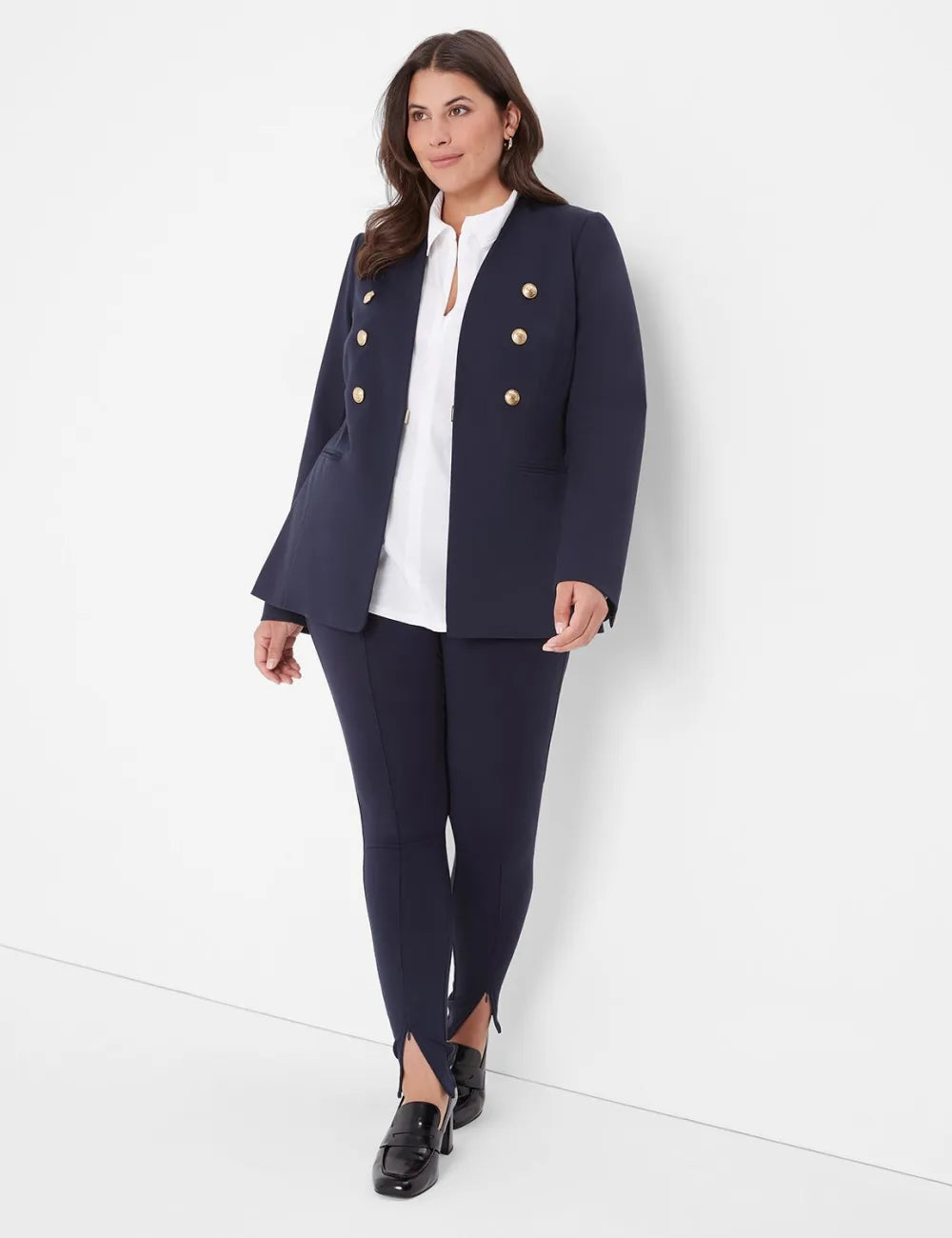 Collared Zip-Front Woven & Knit Top