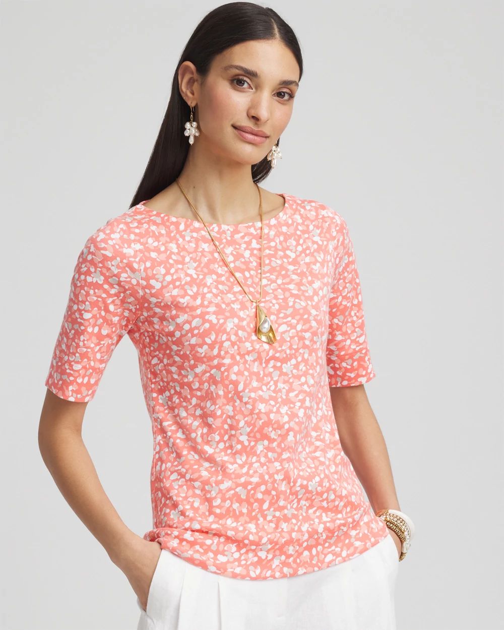 Polka-Dot Pima Bateau-Neck Tee