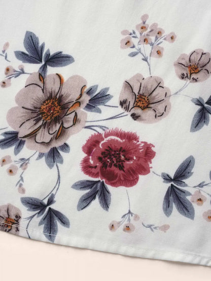 Floral Print Square Neck Gathered Puff Sleeve Blouse
