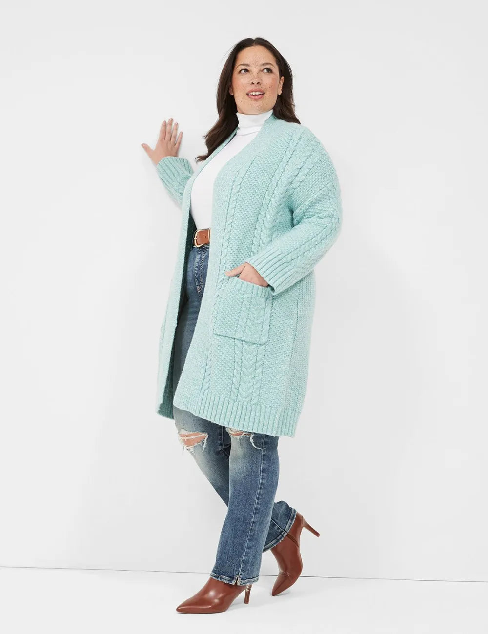 Open-Front Cable Knit Coatigan