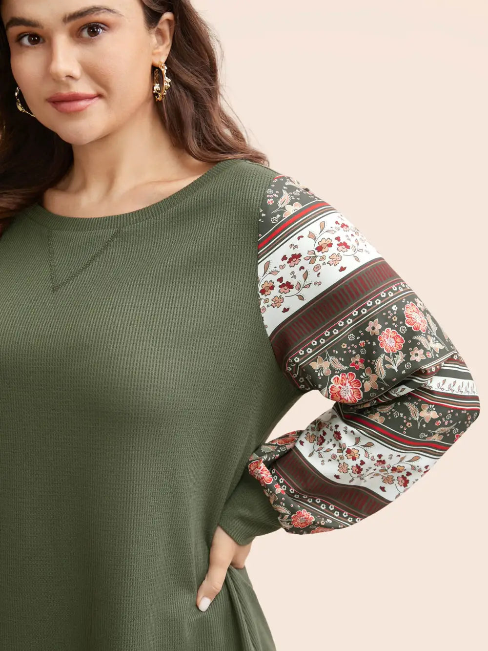 Boho Print Patchwork Crew Neck Sweatshirt