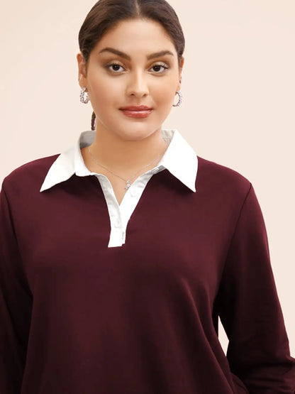 2-In-1 Shirt Collar Contrast Patchwork Sweatshirt
