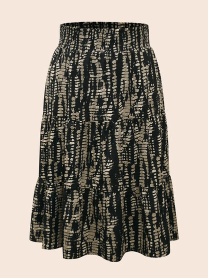Geometric Shirred Ruffle Layered Hem Skirt