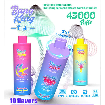 Bang King Triple 45000 45K Puffs Vape 3 in 1 Flavors Newest Original Rechargeable Disposable Vape