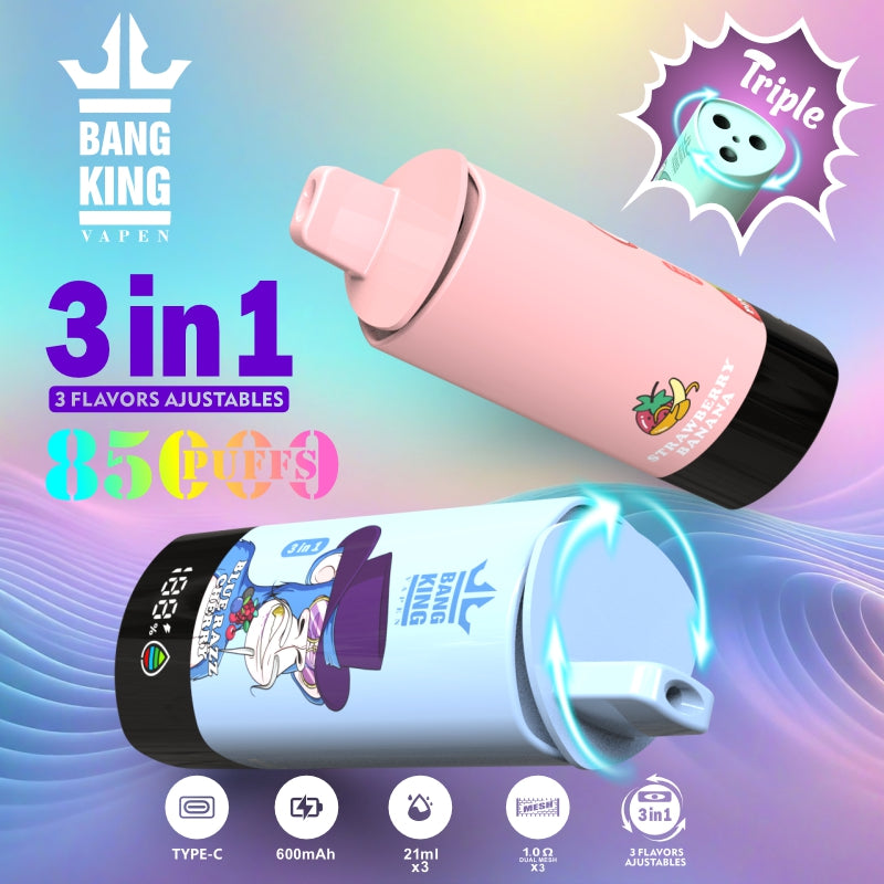 Bang King 85000 85k Puffs 3 in 1 Flavors Newest Original Rechargeable LCD Display Disposable Vape
