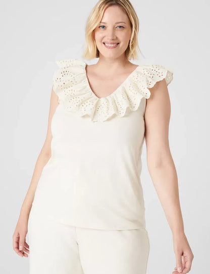 Woven Eyelet Ruffle Knit Tank