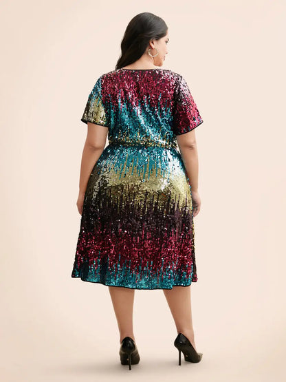Round Neck Ombre Sequin Dress