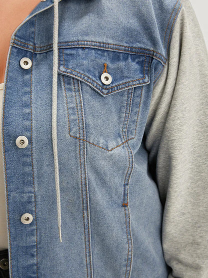 Hooded Patchwork Flap Pocket Denim Jacket