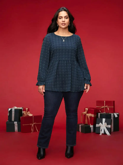 Textured Dot Elastic Cuffs A-Line Blouse