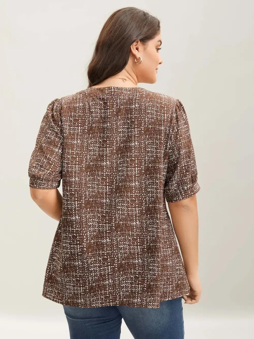 Geometric Print Puff Sleeve Blouse