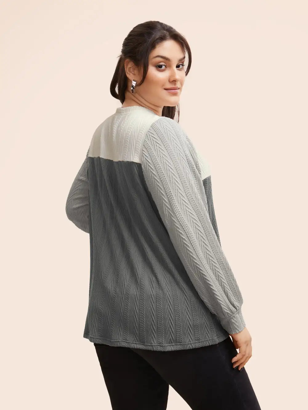 Colorblock Contrast Textured Button Up T-Shirt