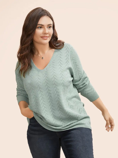 Texture V Neck Lightweight Pullover
