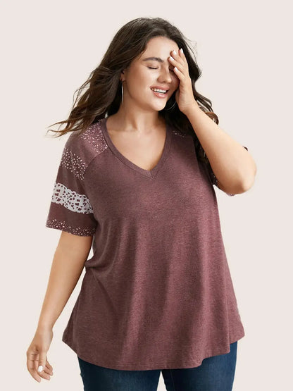 Ditsy Floral Colorblock Contrast Raglan Sleeve T-Shirt