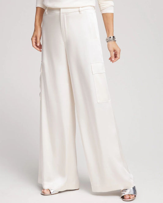 Satin Wide Leg Cargo Pants