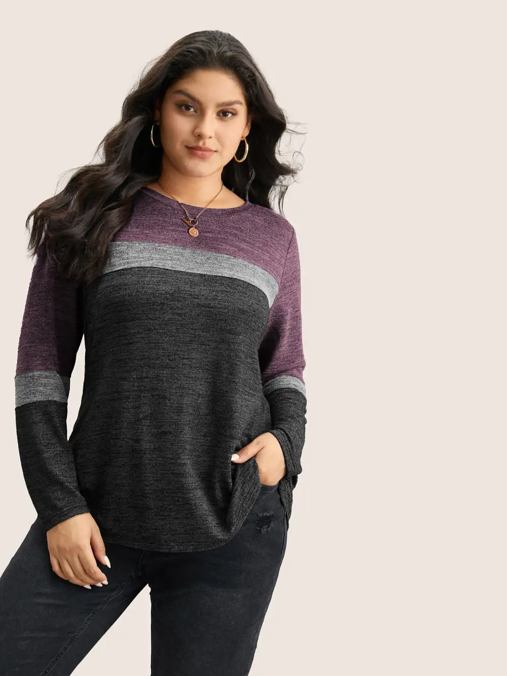 Heather Colorblock Contrast Crew Neck T-Shirt