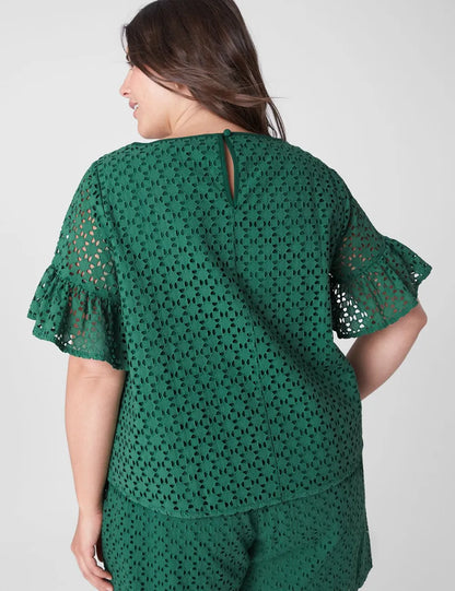Crop Short-Sleeve Eyelet Top