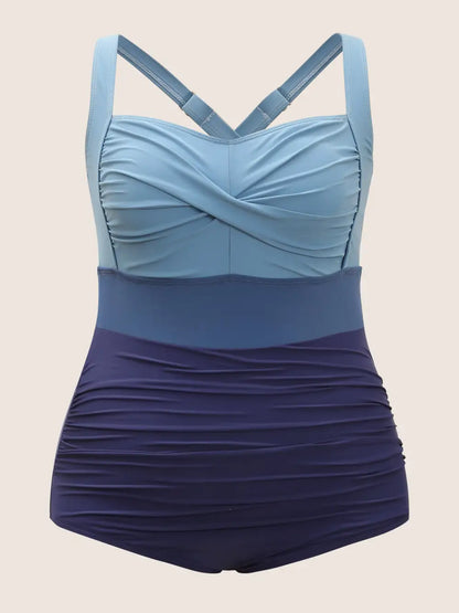 Contrast Twist Front Skinny One Piece Swimsuit