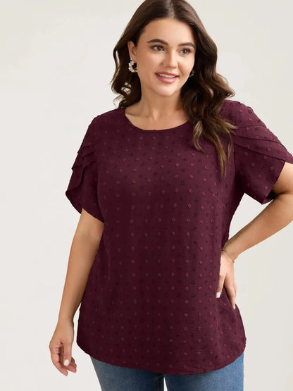 Textured Color Contrast Petal Sleeve Blouse