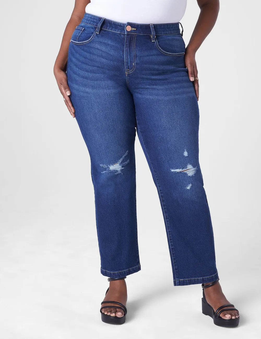 Signature Fit Slim Straight Ankle Jean - Slight Destruction