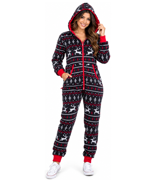 Women's Black and Red Fair Isle Jumpsuit