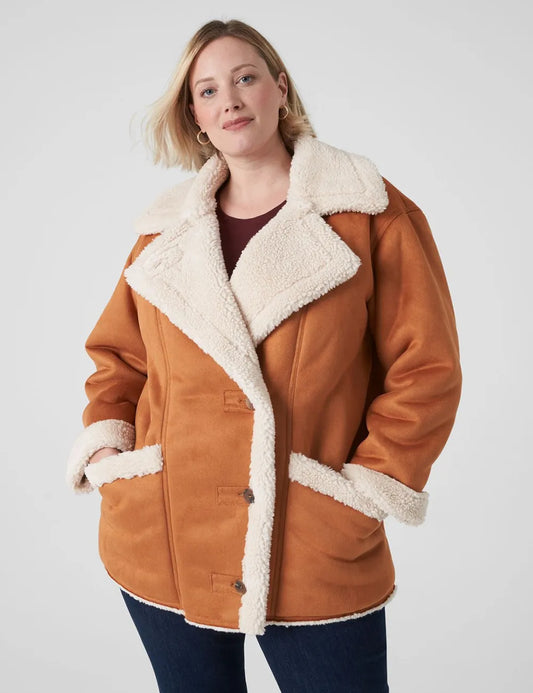 Faux-Suede Notch-Collar Coat