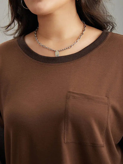 Two Tone Patched Pocket Drop Shoulder Sweatshirt