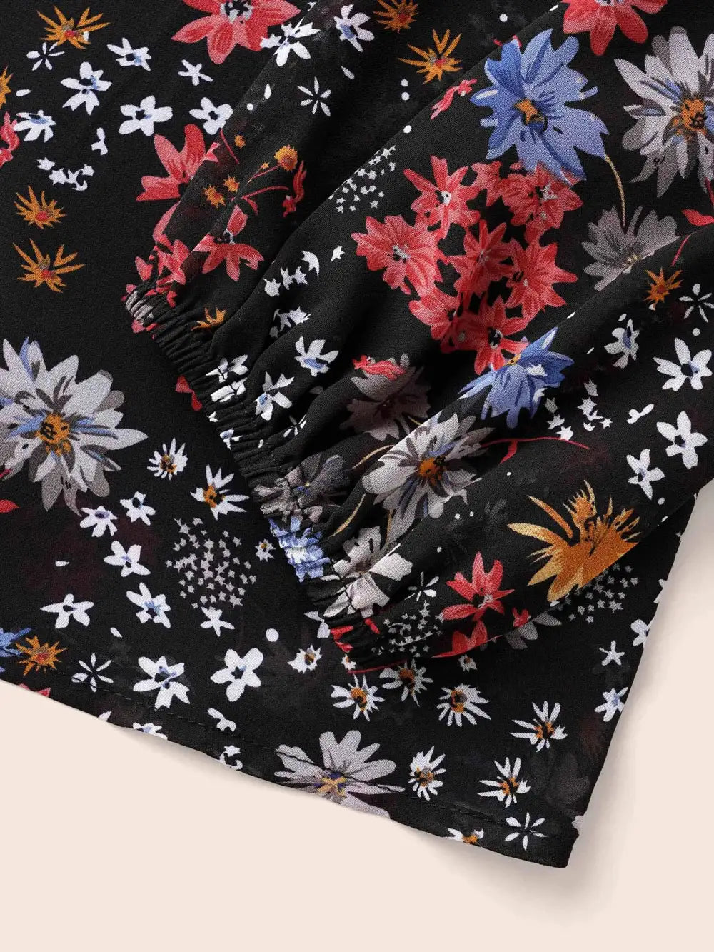 Chiffon Floral Tie Knot Ruffle Trim Blouse