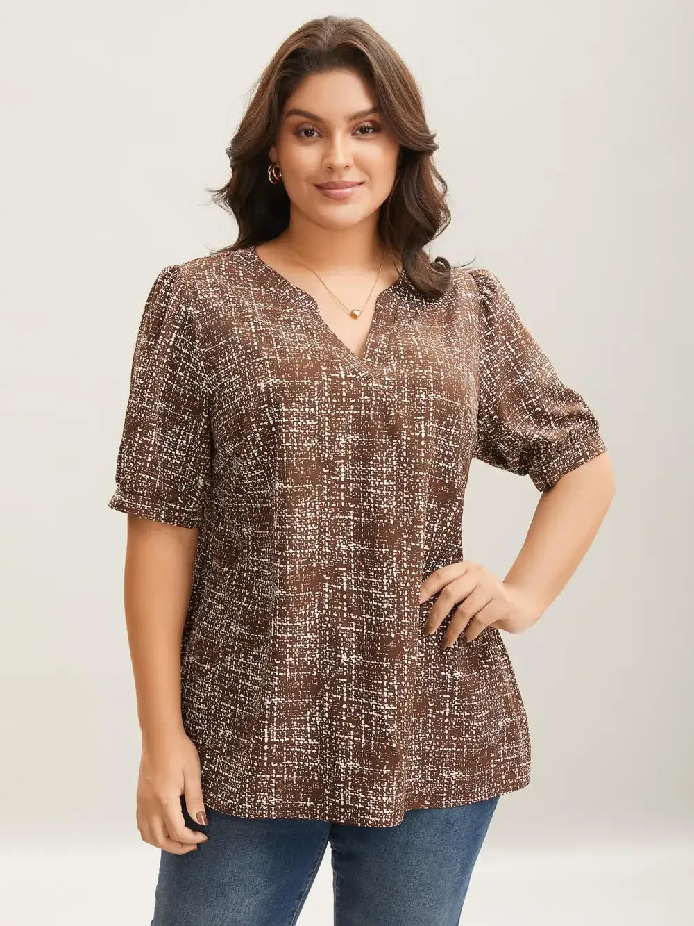 Geometric Print Puff Sleeve Blouse