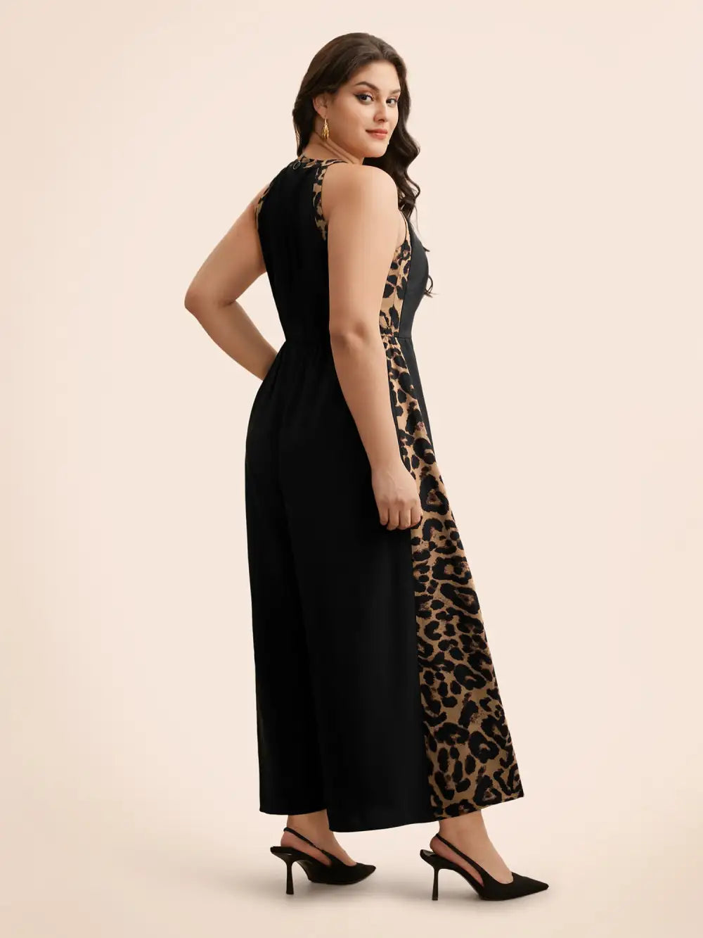 Leopard Print Patchwork Sleeveless Jumpsuit