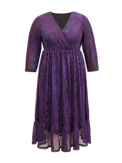 Luxe Mesh Pleated Elastic Waist Wrap Dress