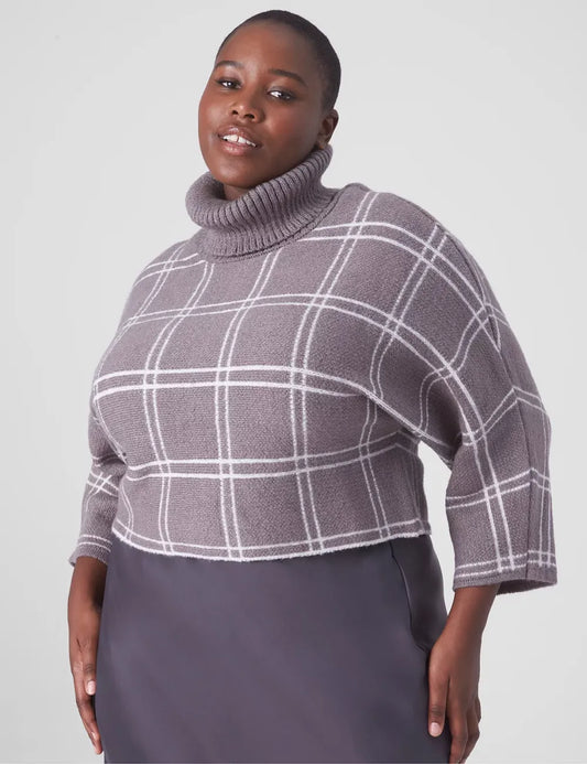 Classic 3/4-Sleeve Mock-Neck Jacquard Crop Sweater