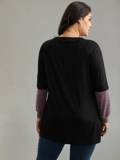 Two Tone Patchwork Heather Arc Hem T-Shirt