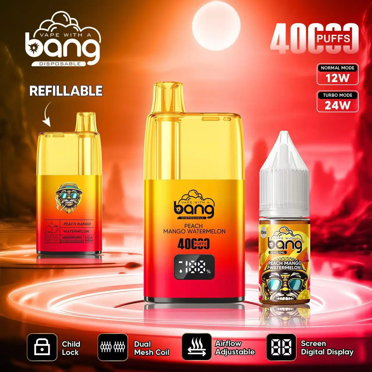 Bang 40000 40K Puffs LED Digital Display Screen Refillable Oil Vape