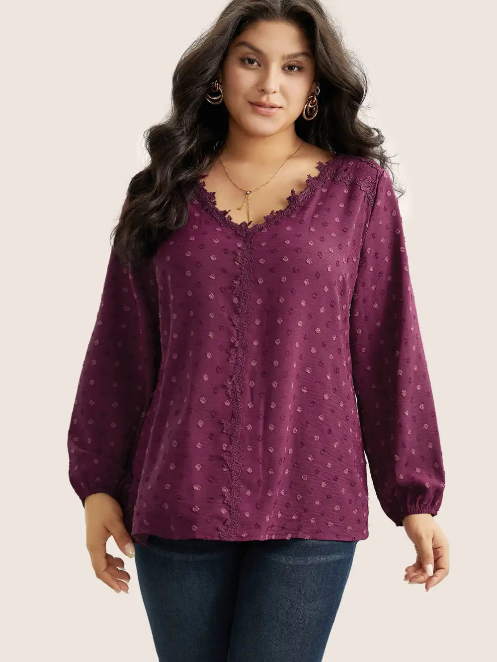 Plisse Eyelet Lace Elastic Cuffs Blouse
