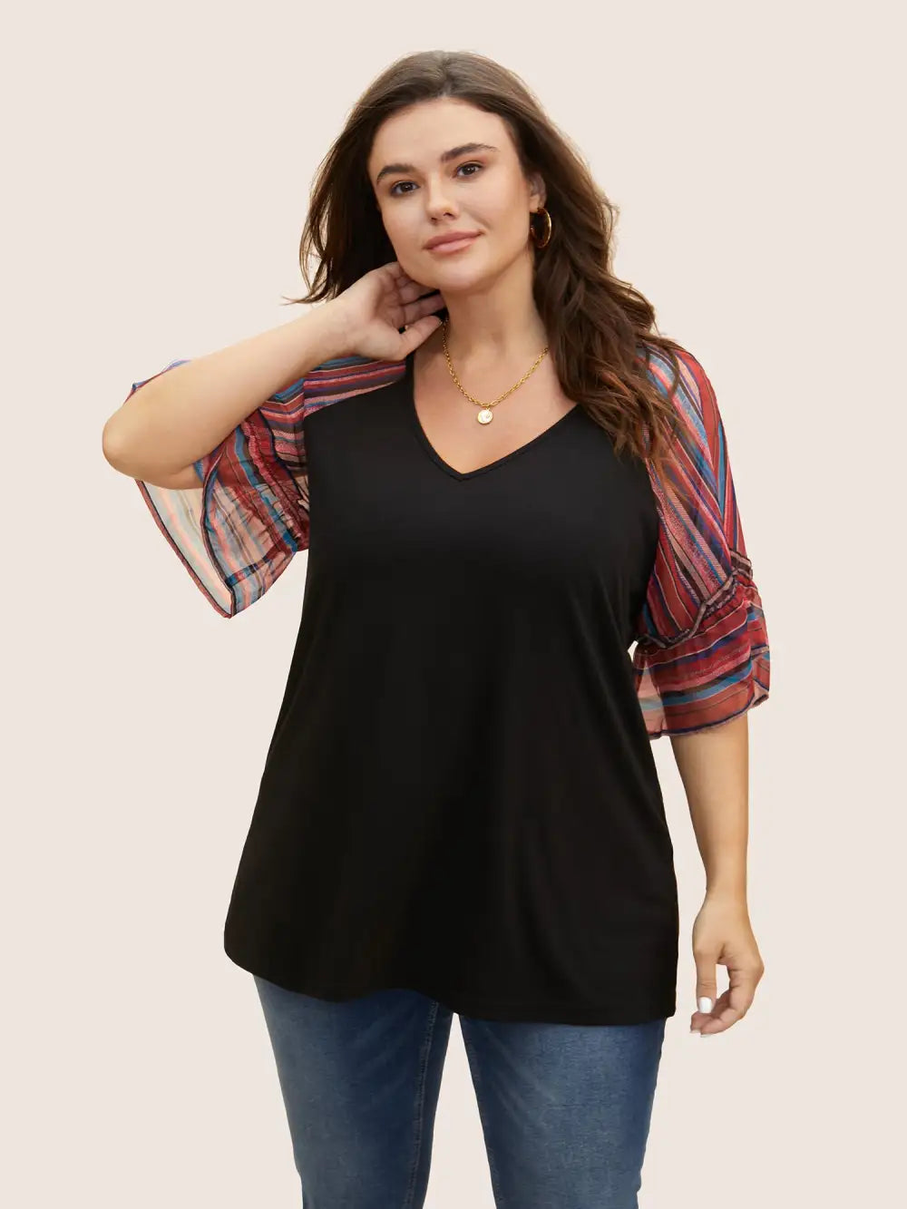 Boho Print Patchwork Raglan Sleeve T-Shirt