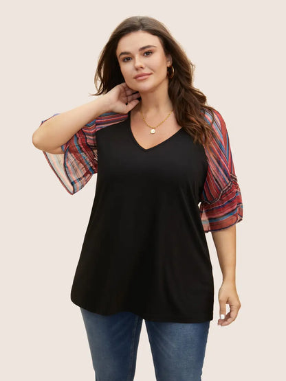 Boho Print Patchwork Raglan Sleeve T-Shirt