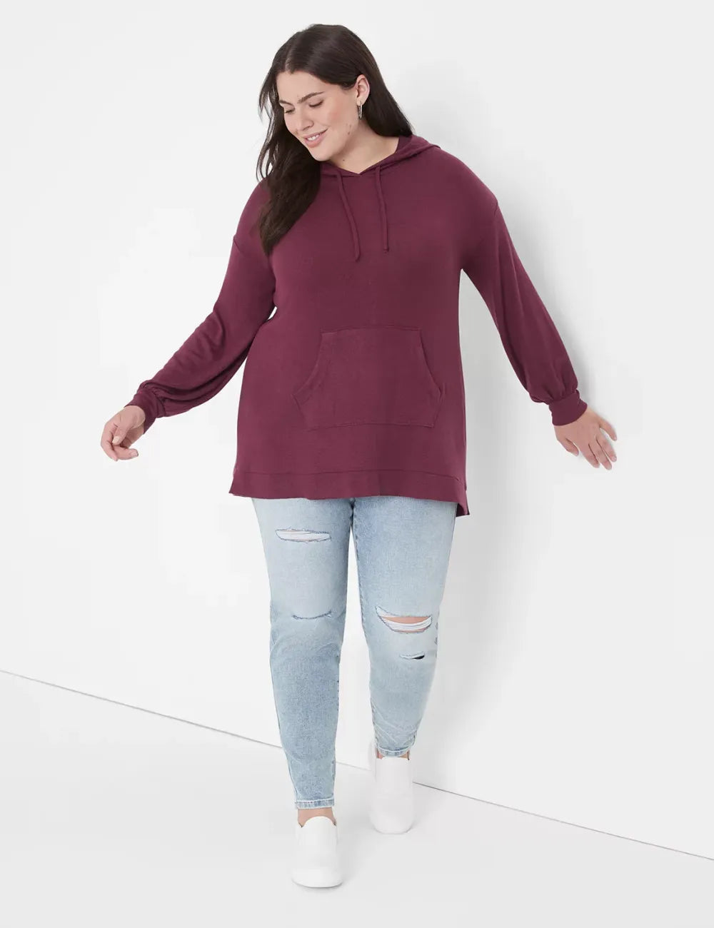 Relaxed Blouson-Sleeve Hacci Hoodie