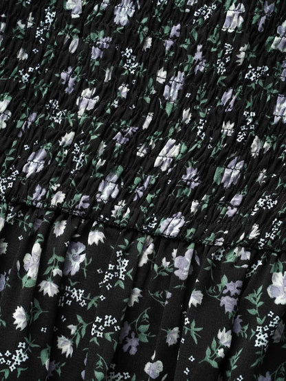 Heart Neckline Ditsy Floral Shirred Blouse