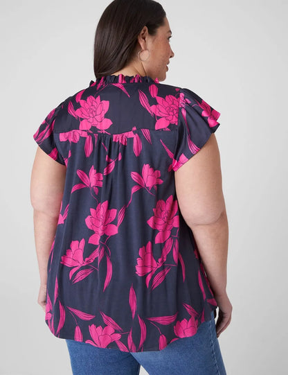 Flutter-Sleeve Woven Satin & Knit Top