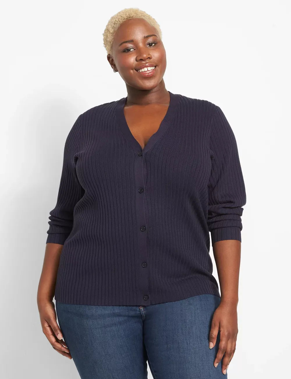 Ribbed Button-Front Cardigan