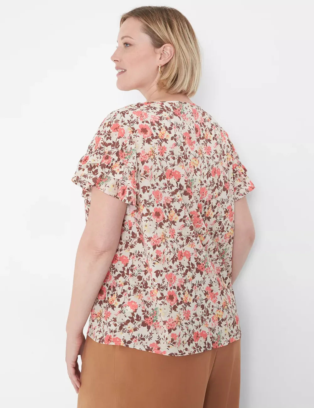 Flutter-Sleeve Crew-Neck Top
