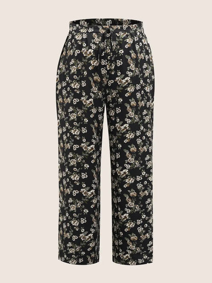 Ditsy Floral Ties Split Hem Wide Leg Pants